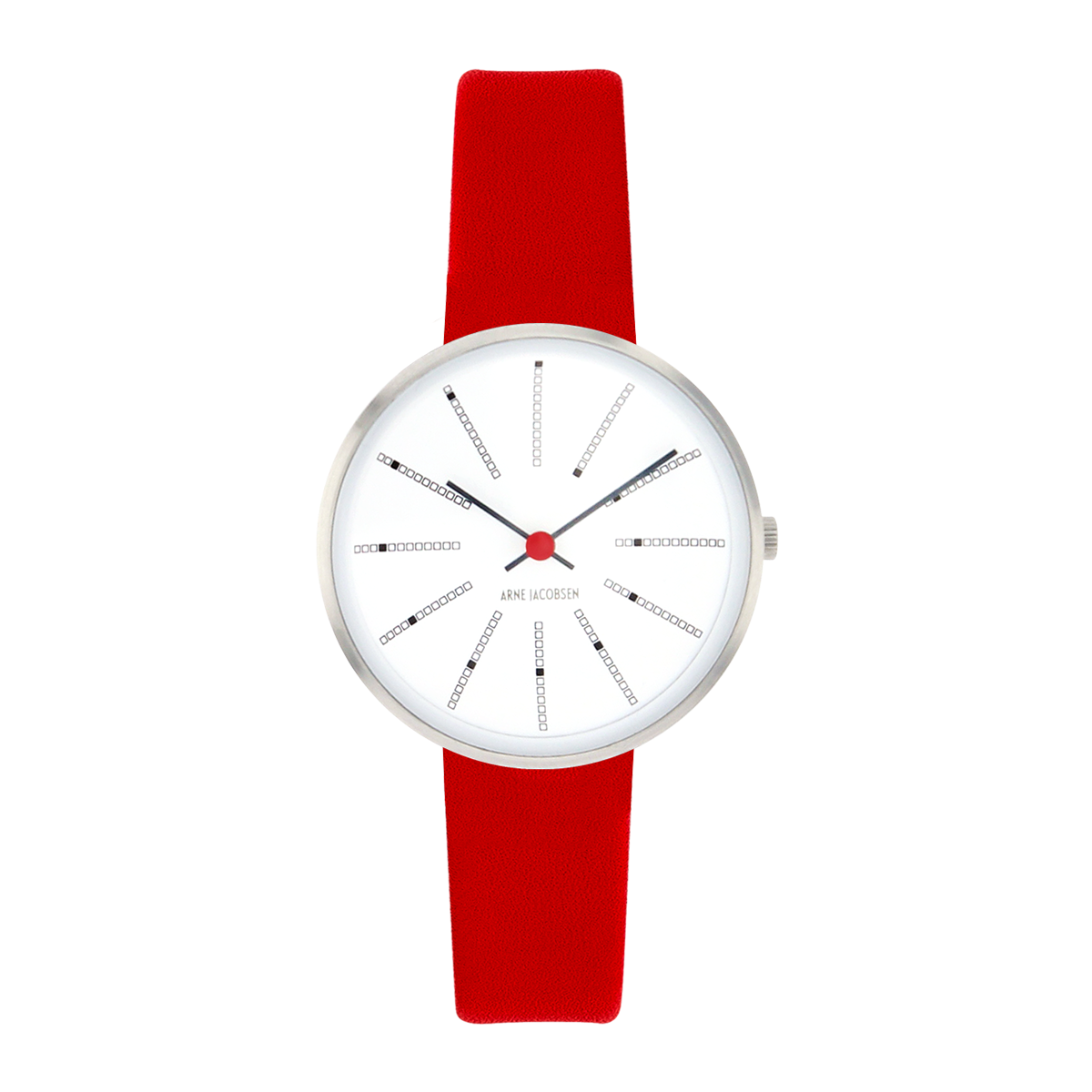 Bankers watch - Ø34mm - Brushed steel/white, red leather