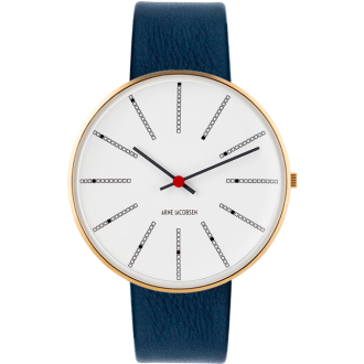 Bankers watch - Ø34 or Ø40 mm - Brushed gold/white, navy blue leather