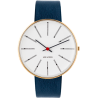Bankers watch - Ø34 or Ø40 mm - Brushed gold/white, navy blue leather