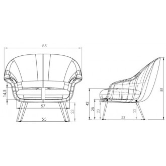 fauteuil Bat lounge - dossier bas - tissu Karakorum 003 - pieds laiton antique