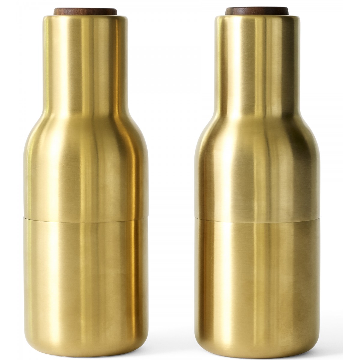 brushed brass / walnut lid - set of 2 Bottle Grinders