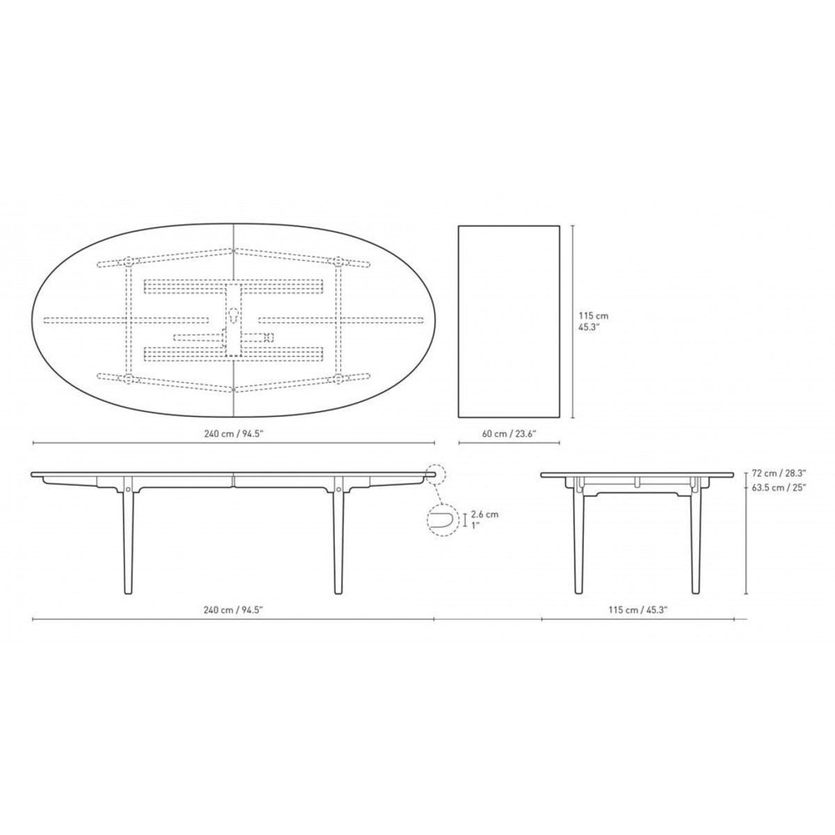 table CH339 - 240 x 115 cm