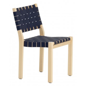 natural birch + black/blue webbing - Chair 611