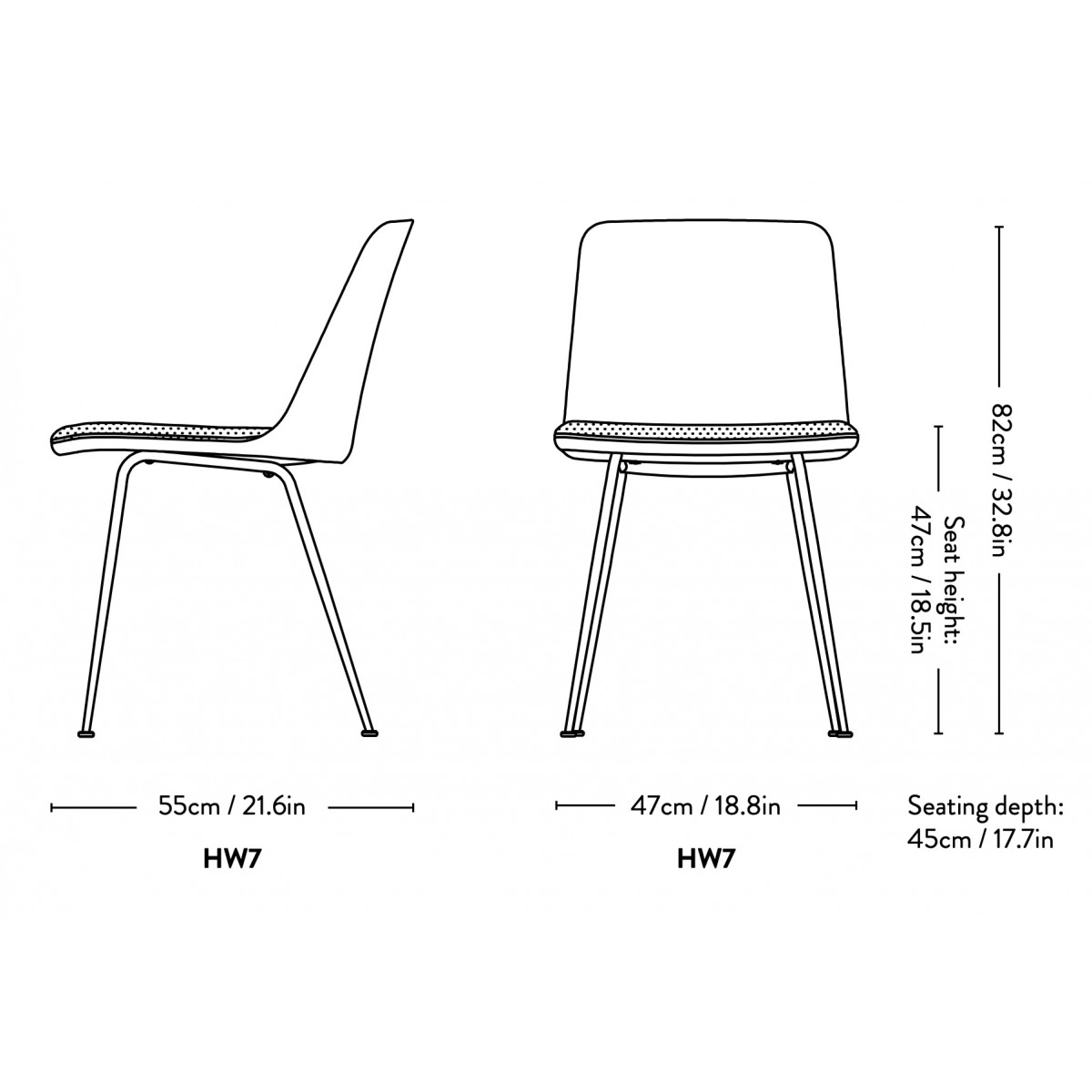 plastic shell + upholstered seat – Rely chair HW7